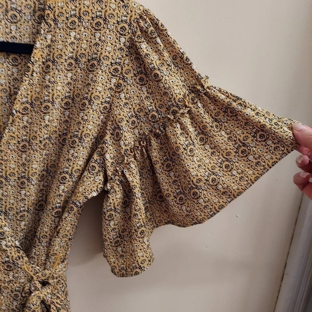 MAX STUDIO Ruffled Hi/Lo Yellow Floral Crepe Wrap Dress - Picture 4 of 15